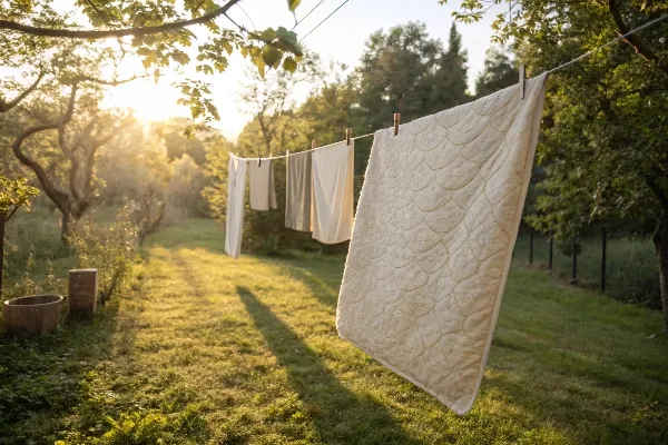 Drying a bath mat on a clothesline