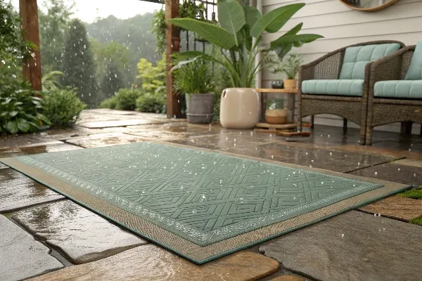 outdoor rug in rain