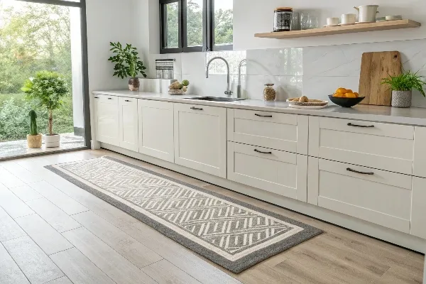 Kitchen with stylish and practical rug