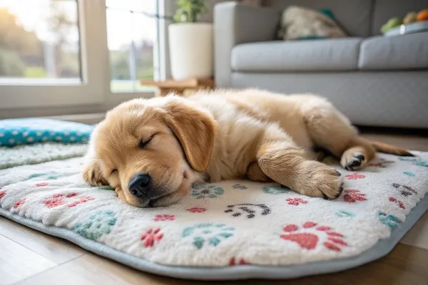 dog sleeping on mat