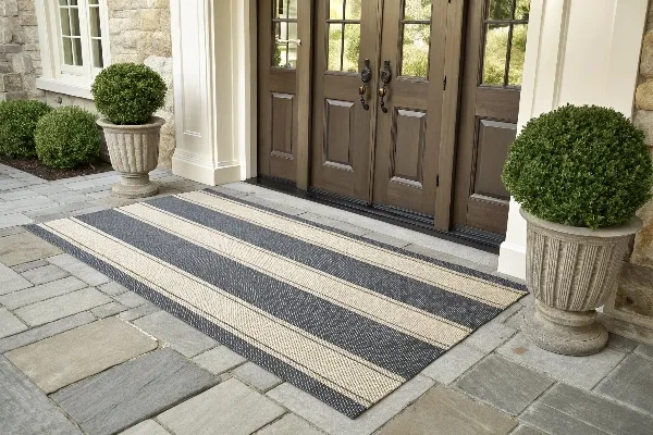large striped outdoor doormat for double doors