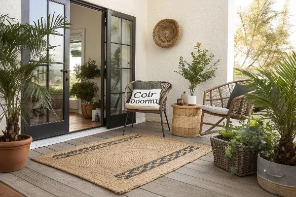 Patio with outdoor rug and natural coir mat